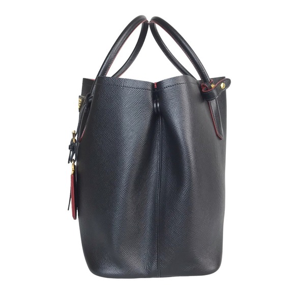 Prada Double Tote Bag Leather Shoulder Bag Black Red - Picture 7 of 16
